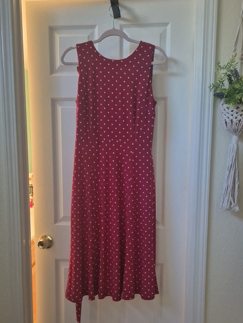 Sleeveless Red Polka Dot Midi Dress, KASPER